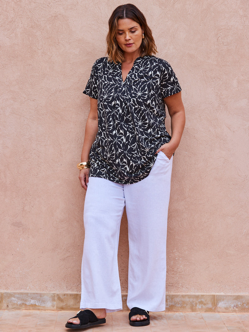 White Linen Blend Drawstring Trouser