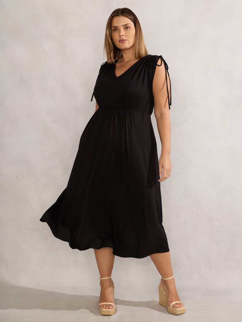 Black Drawstring Short Sleeve Dress