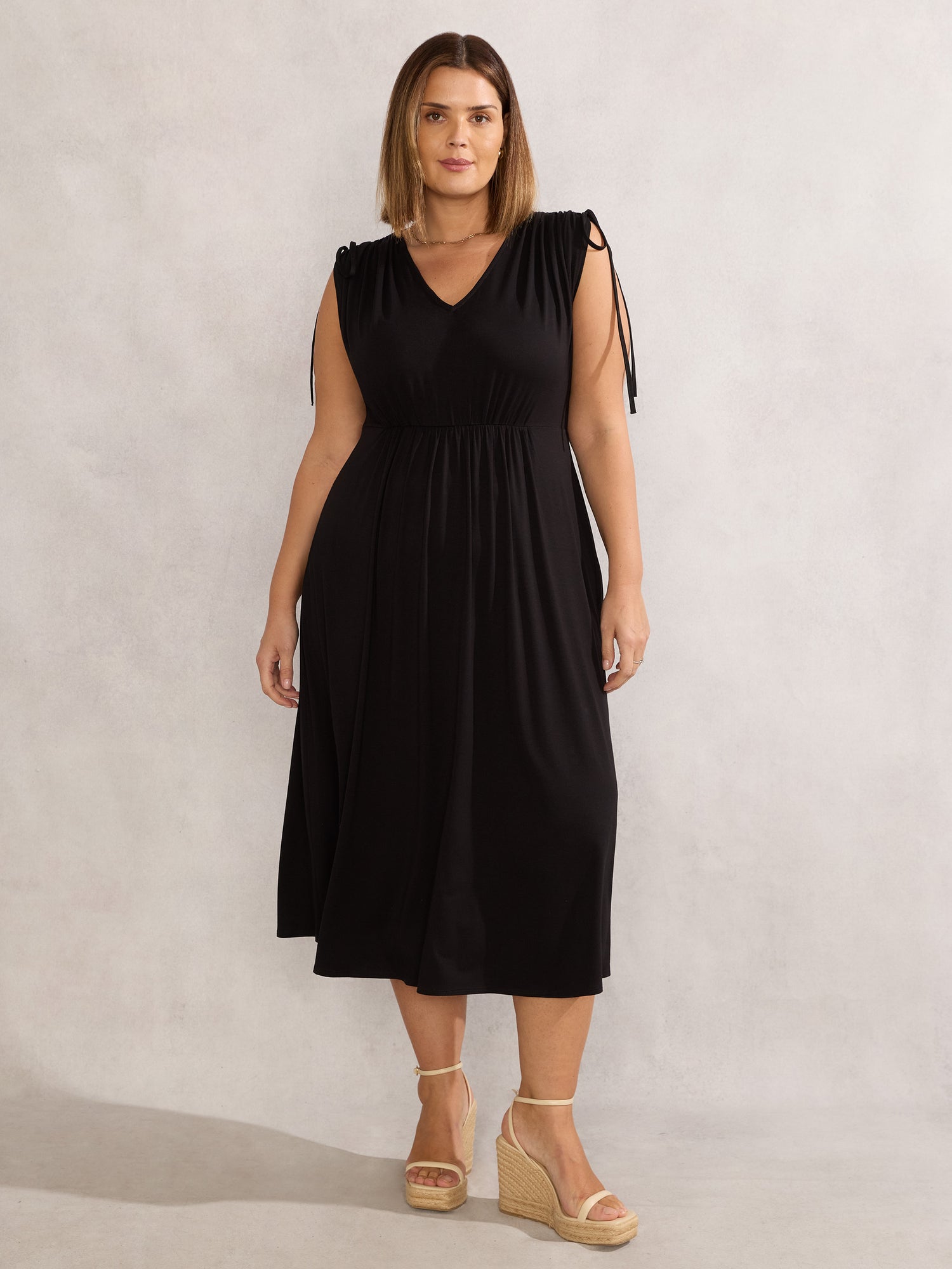Black Drawstring Short Sleeve Dress
