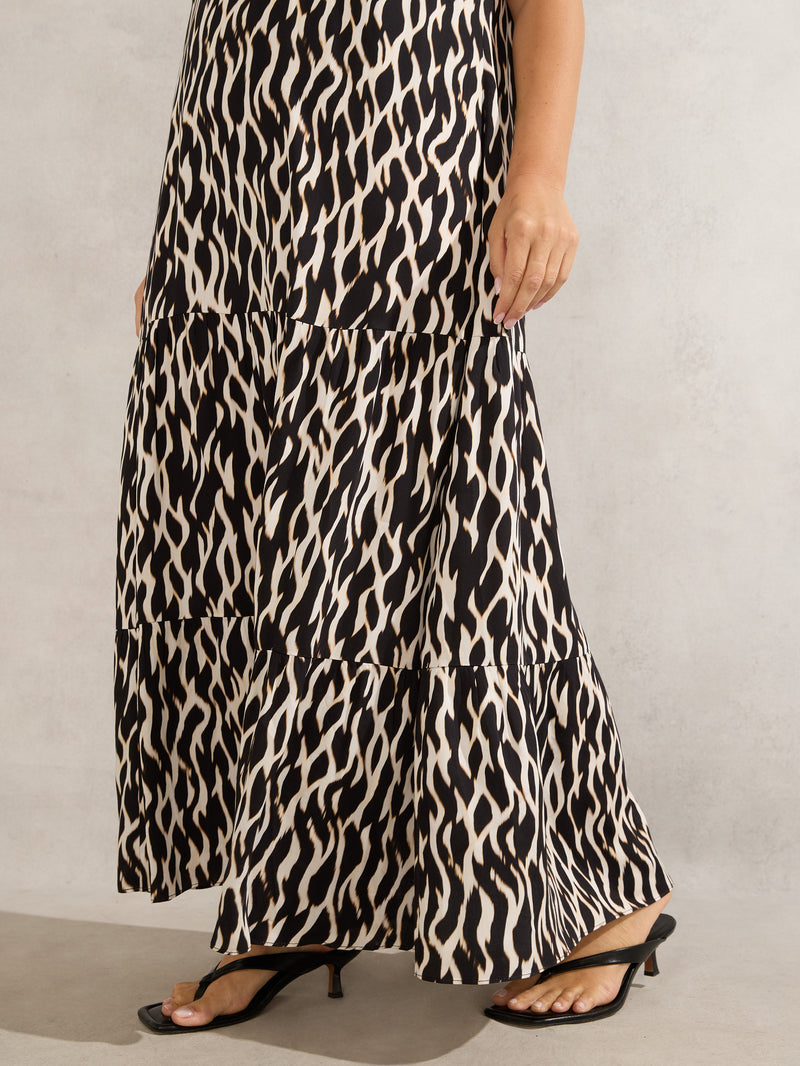 Mono Print V Neck Maxi Dress
