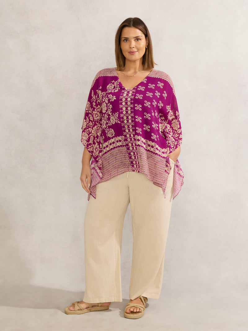 Magenta Bandana Print Chiffon V Neck Top