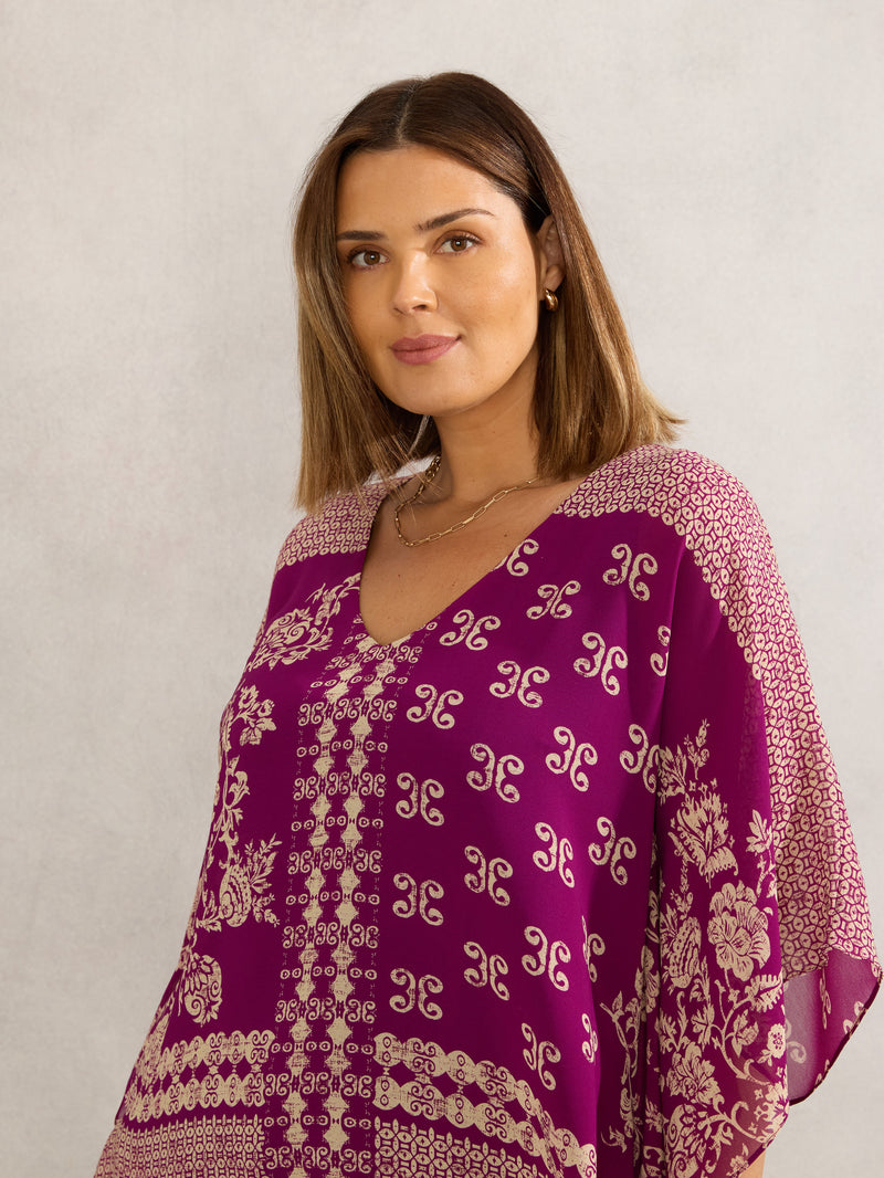 Magenta Bandana Print Chiffon V Neck Top