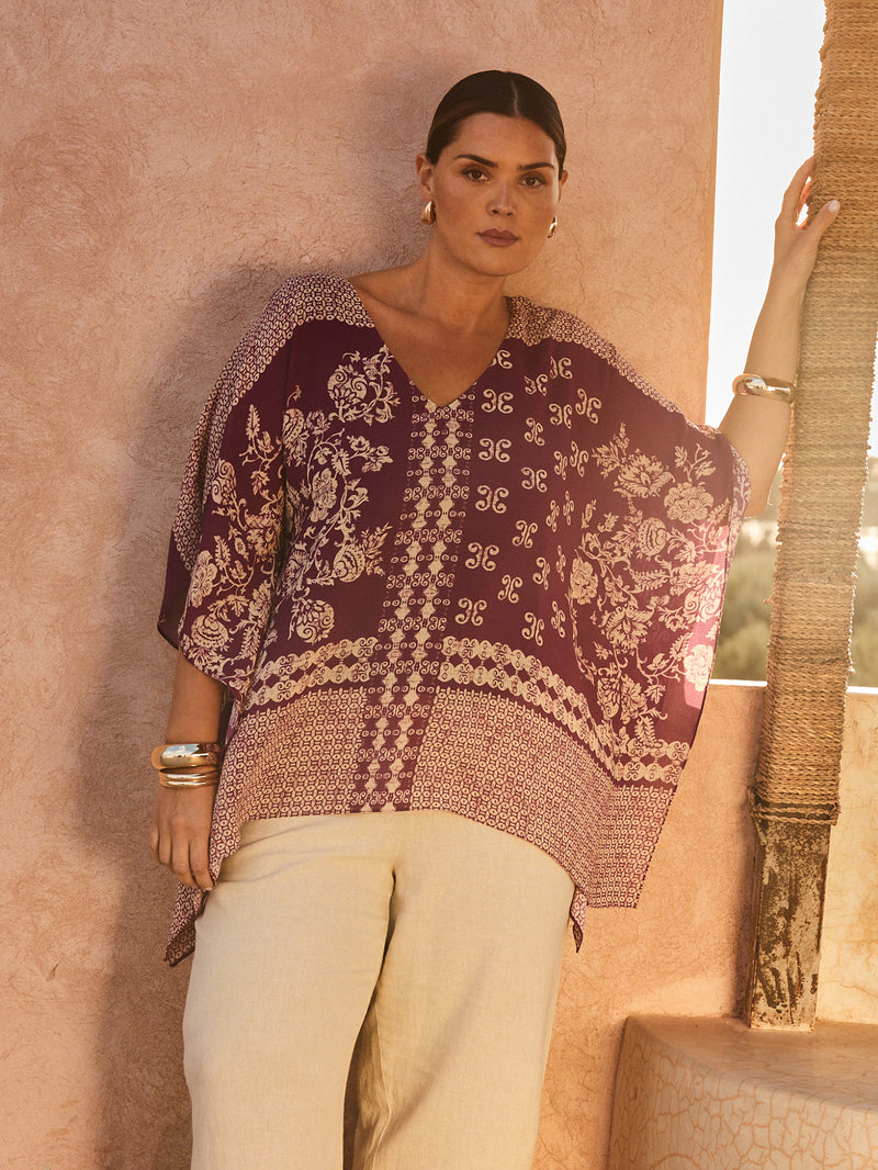 Magenta Bandana Print Chiffon V Neck Top