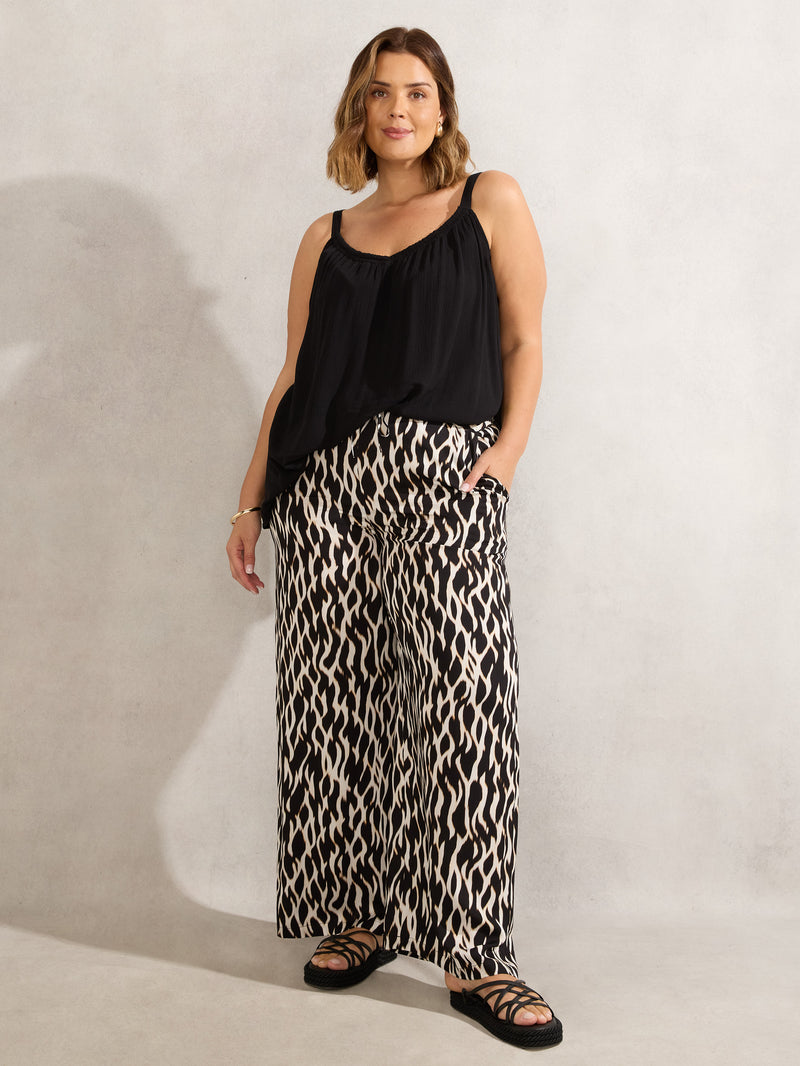 Mono Print Wide Leg Trouser