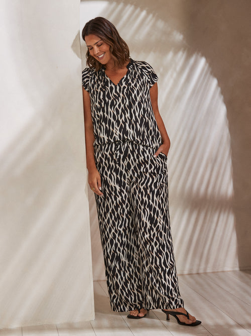 Mono Print Wide Leg Trouser