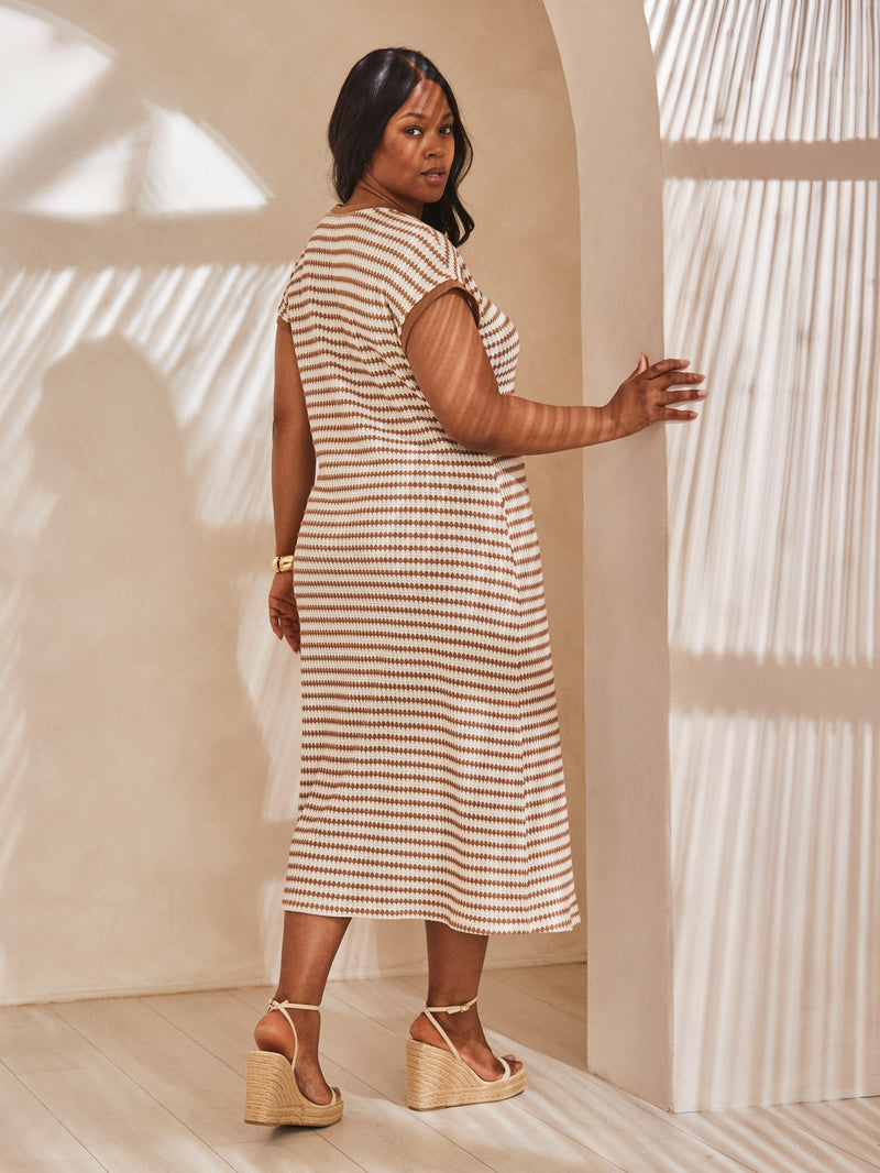 Contrast Stripe Crochet Dress With Rib Trim