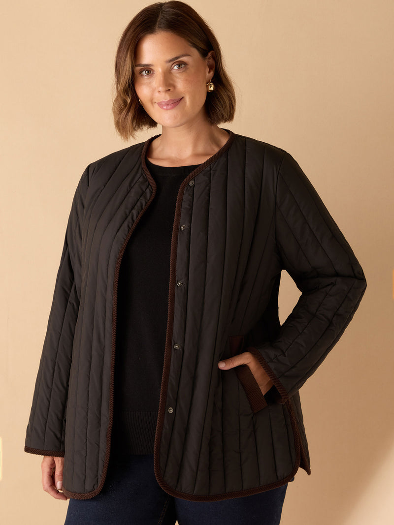 Black Quilted Jacket with Cord Detailing