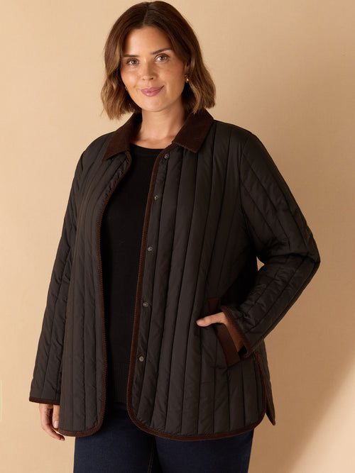 Black Quilted Jacket with Cord Detailing