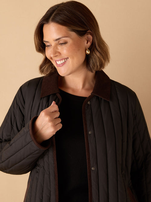Black Quilted Jacket with Cord Detailing