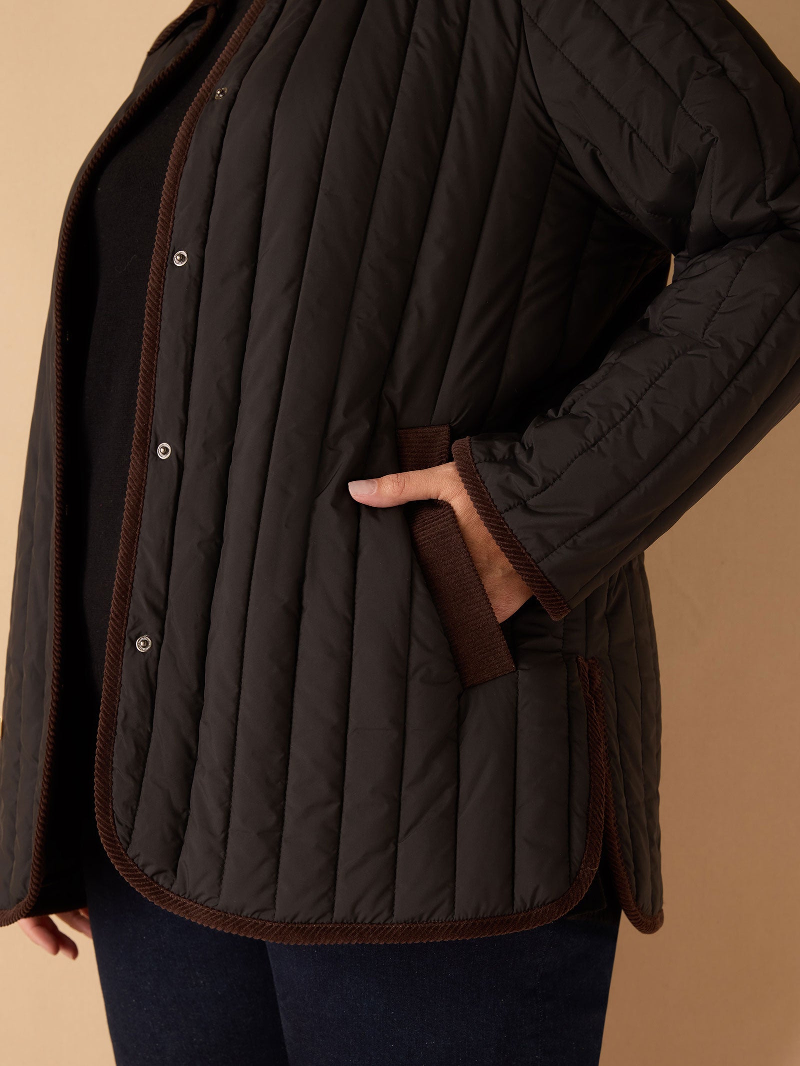 Black Quilted Jacket with Cord Detailing