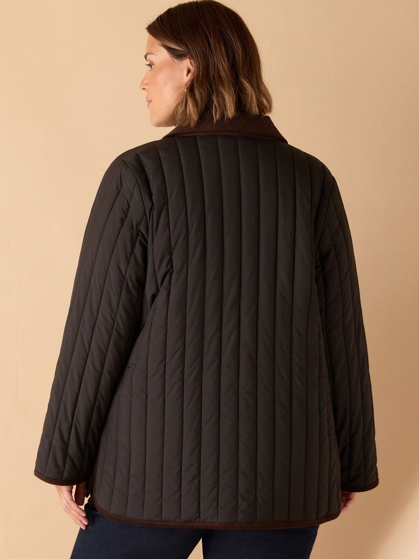 Black Quilted Jacket with Cord Detailing