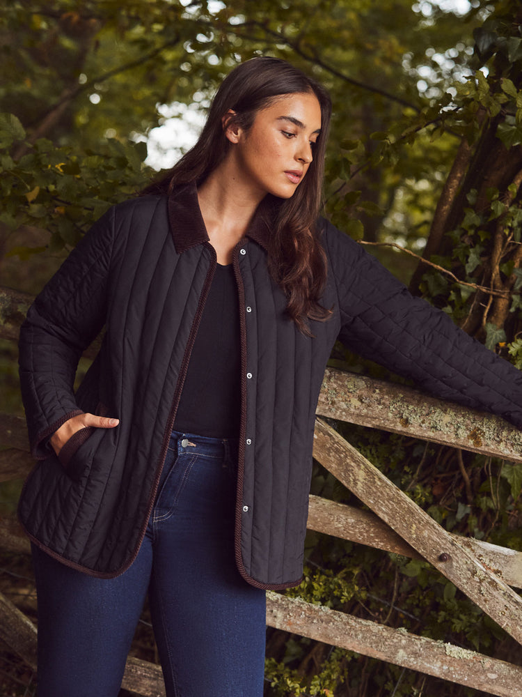 Black Quilted Jacket with Cord Detailing
