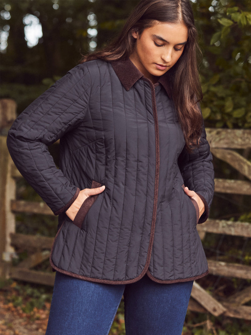 Black Quilted Jacket with Cord Detailing