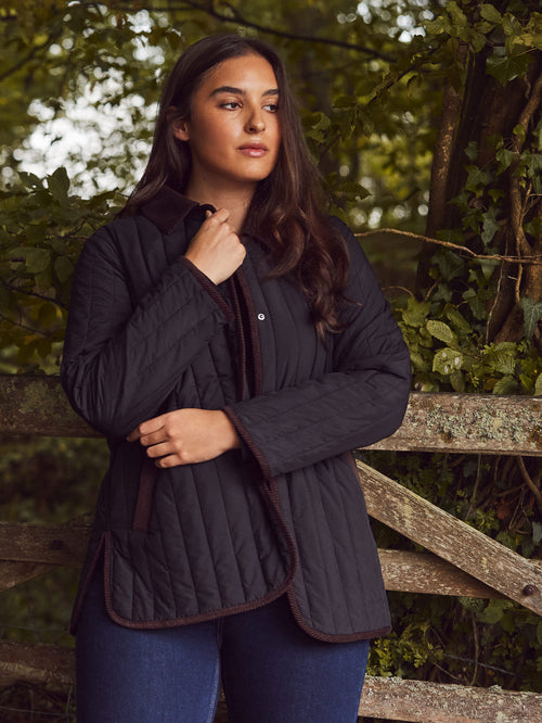 Black Quilted Jacket with Cord Detailing