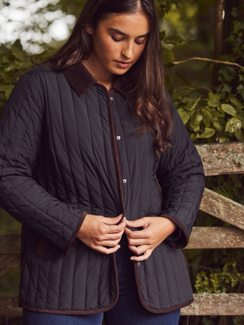 Black Quilted Jacket with Cord Detailing