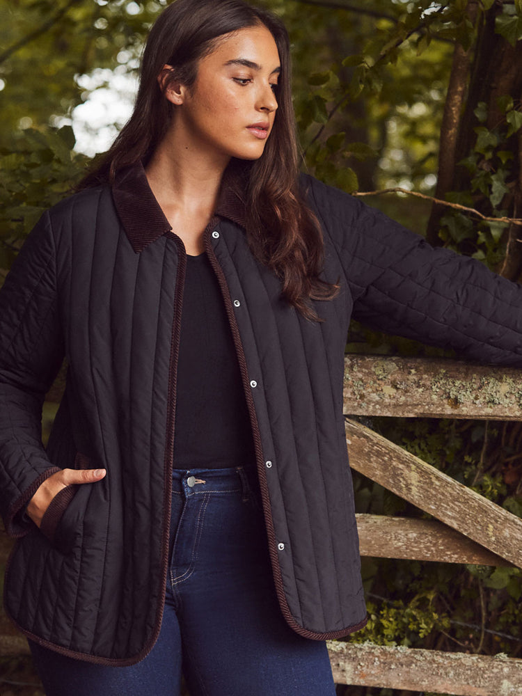 Black Quilted Jacket with Cord Detailing