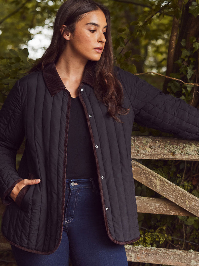 Black Quilted Jacket with Cord Detailing
