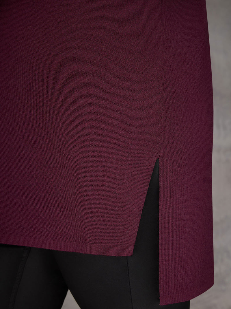 Plum Ribbed Detail V-Neck Knit Tunic