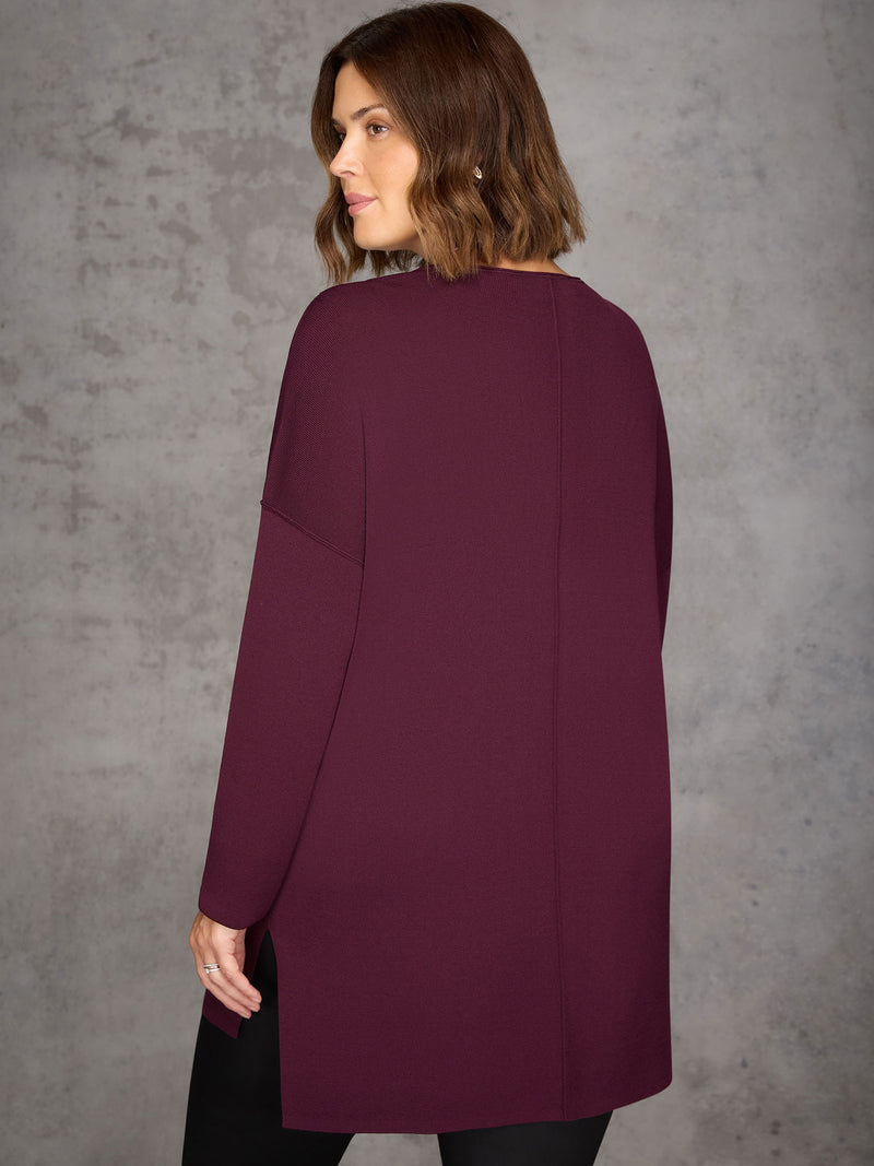 Plum Ribbed Detail V-Neck Knit Tunic