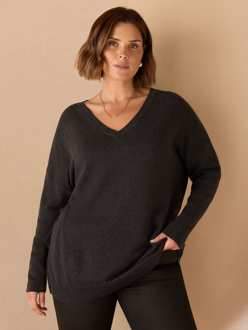 Charcoal V Neck Jumper