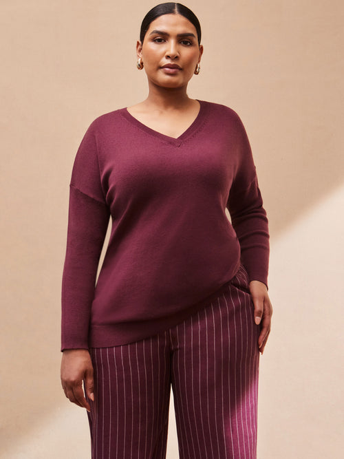 Burgundy V Neck Jumper