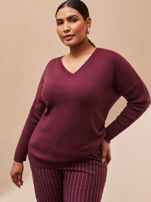 Burgundy V Neck Jumper