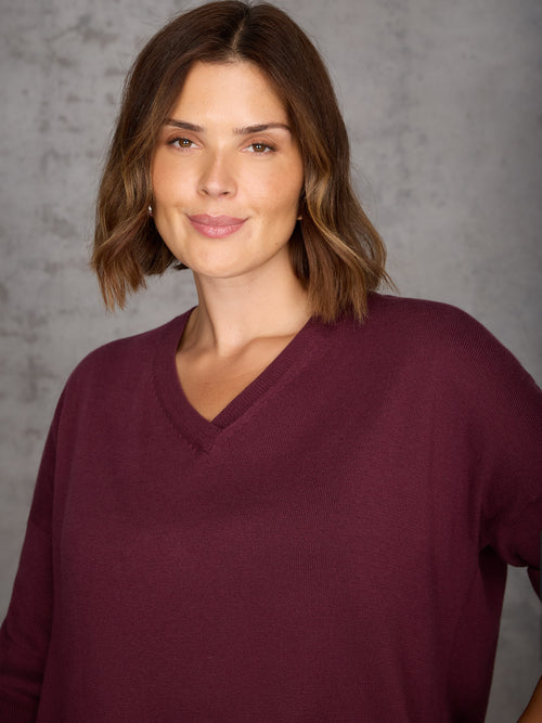 Burgundy V Neck Jumper