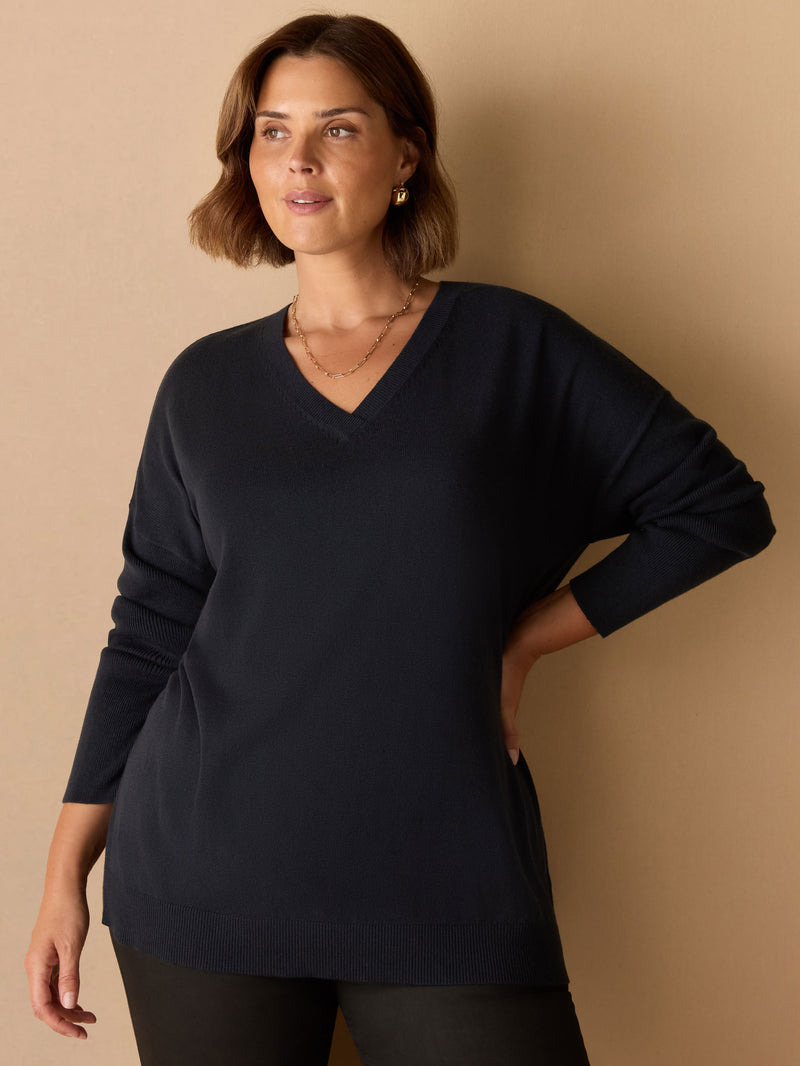 Navy V Neck Jumper