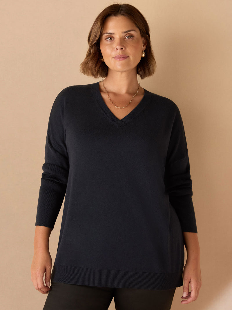 Navy V Neck Jumper