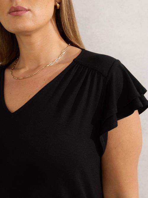 Black Jersey Flutter Sleeve Top