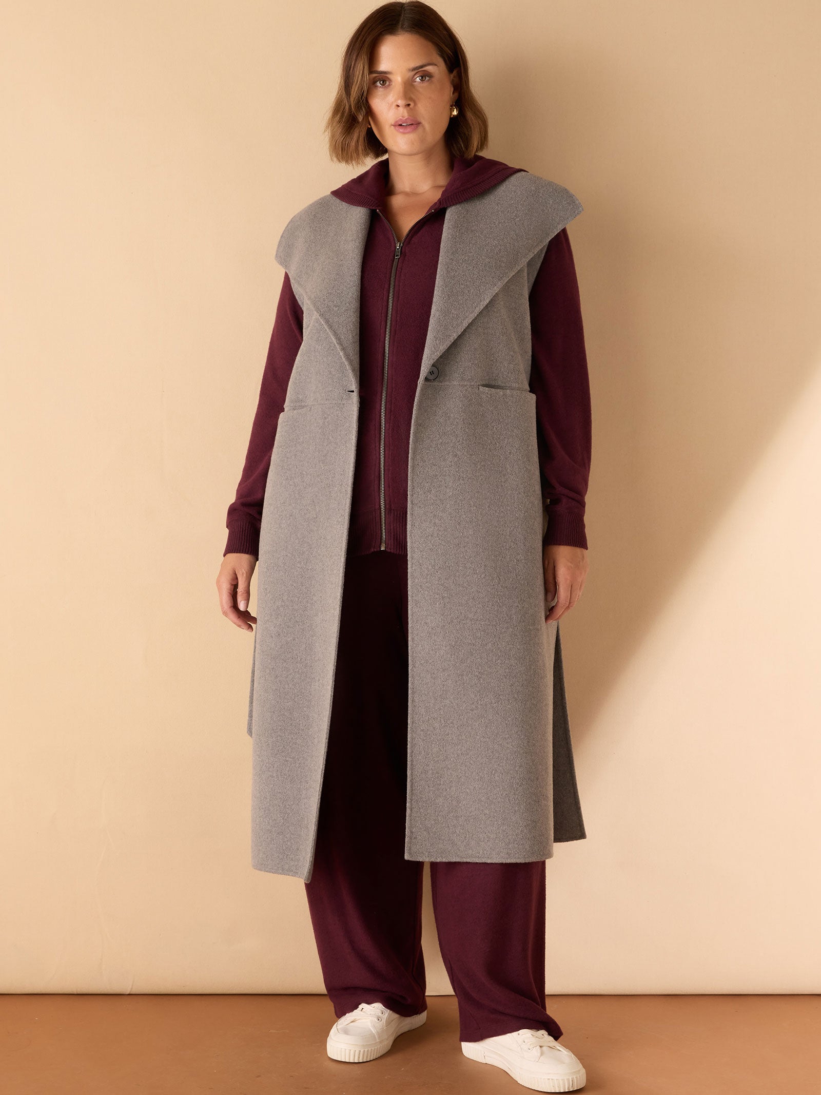 Grey Double Faced Wool Longline Waistcoat