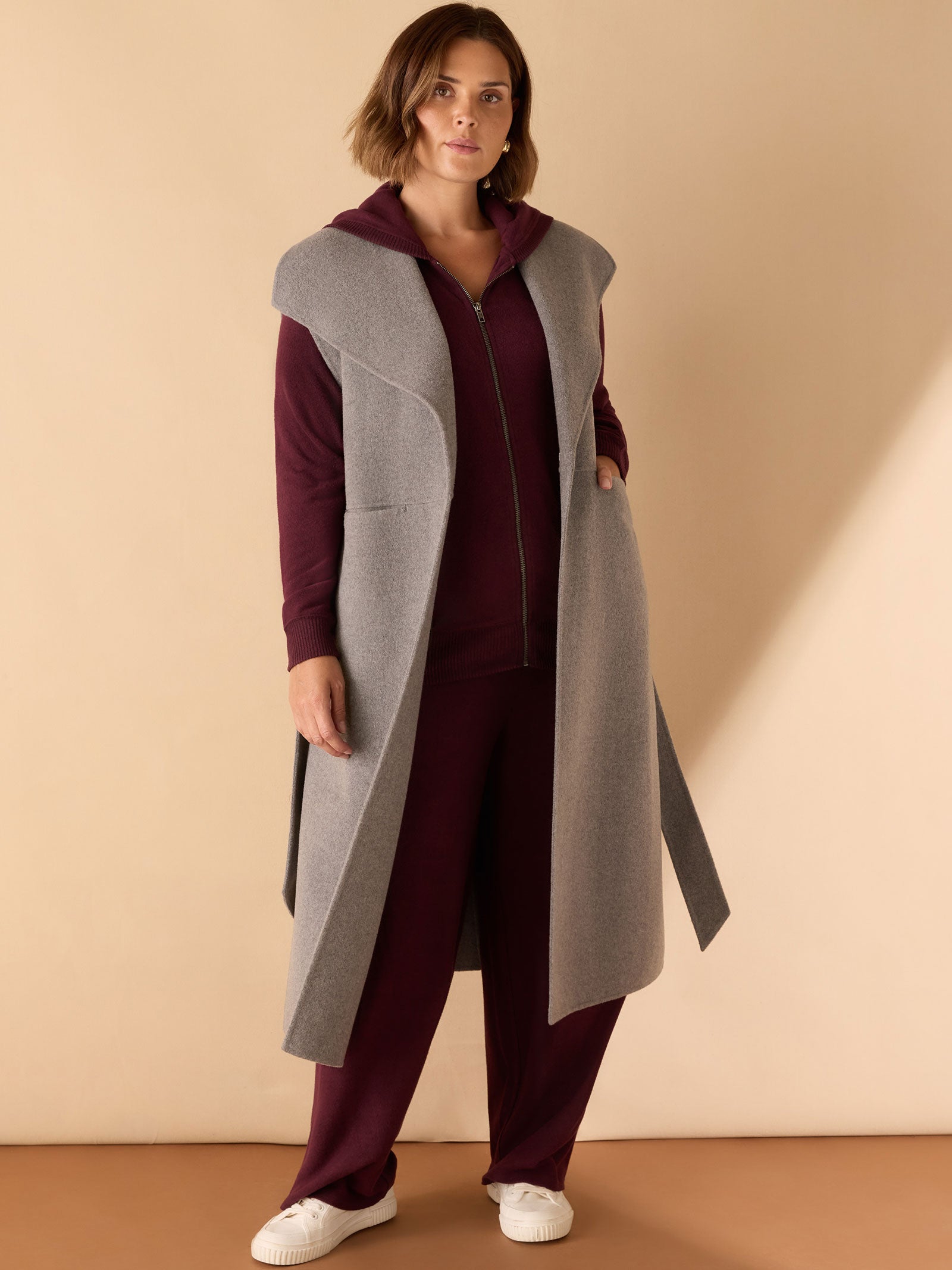Grey Double Faced Wool Longline Waistcoat