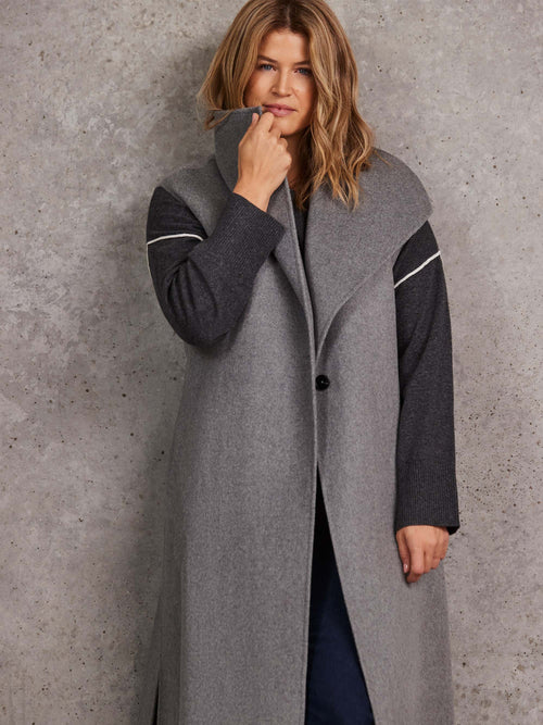 Grey Longline Sleeveless Wool Coat