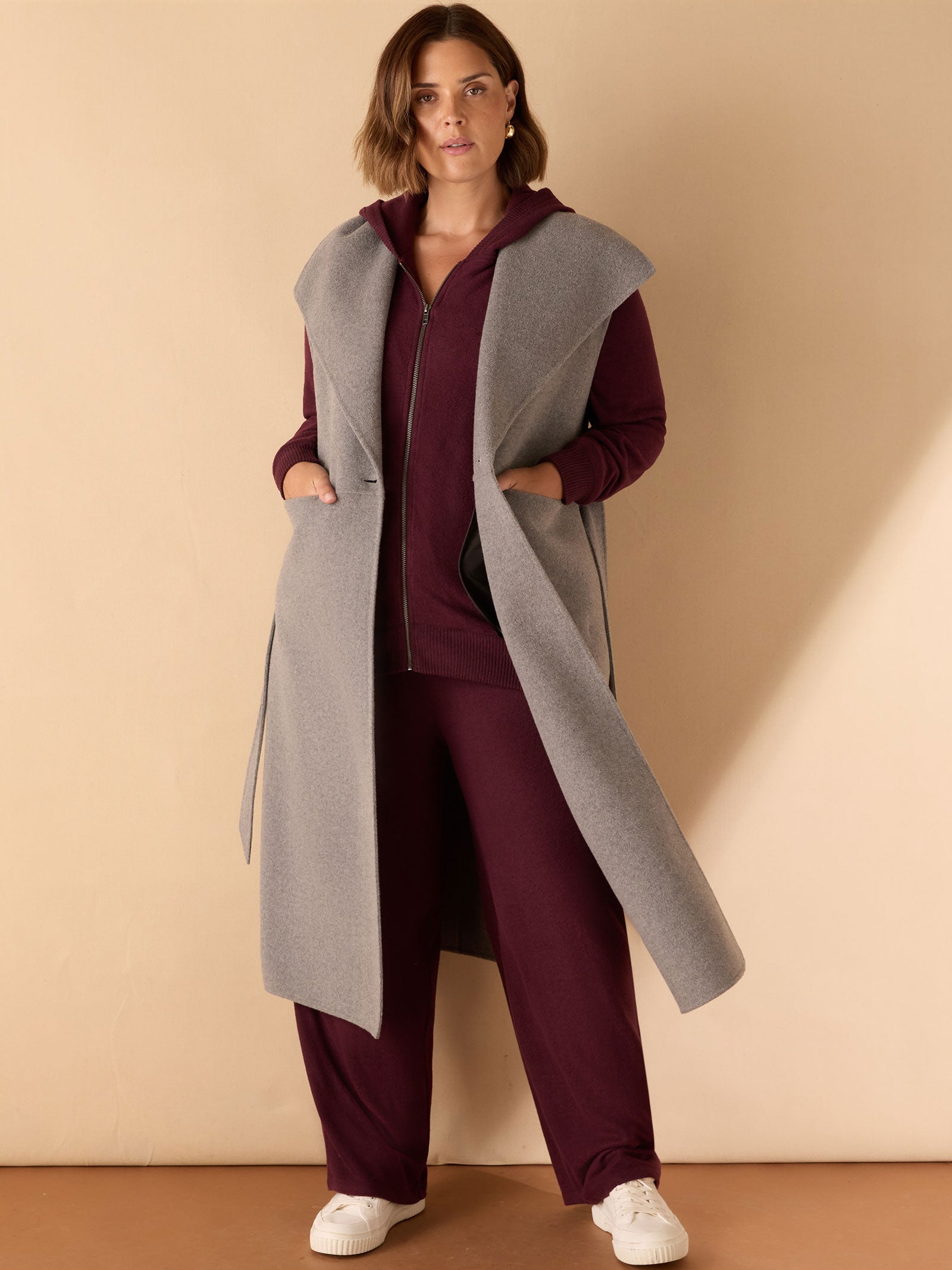 Grey Double Faced Wool Longline Waistcoat