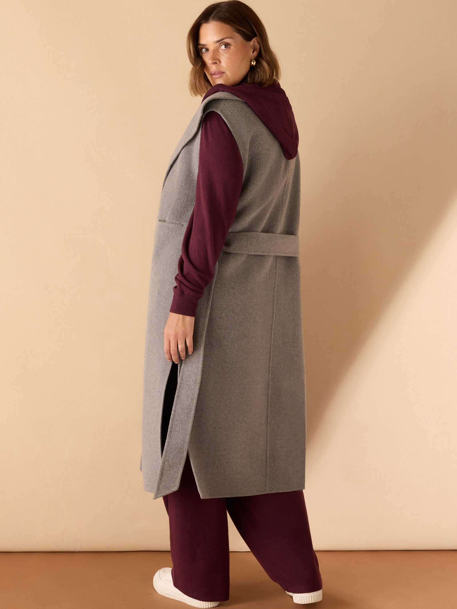 Grey Double Faced Wool Longline Waistcoat