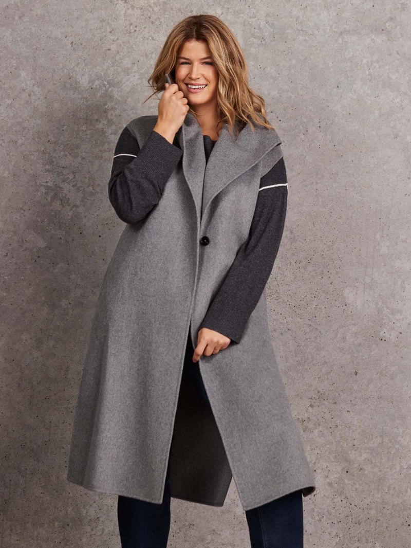 Grey Longline Sleeveless Wool Coat