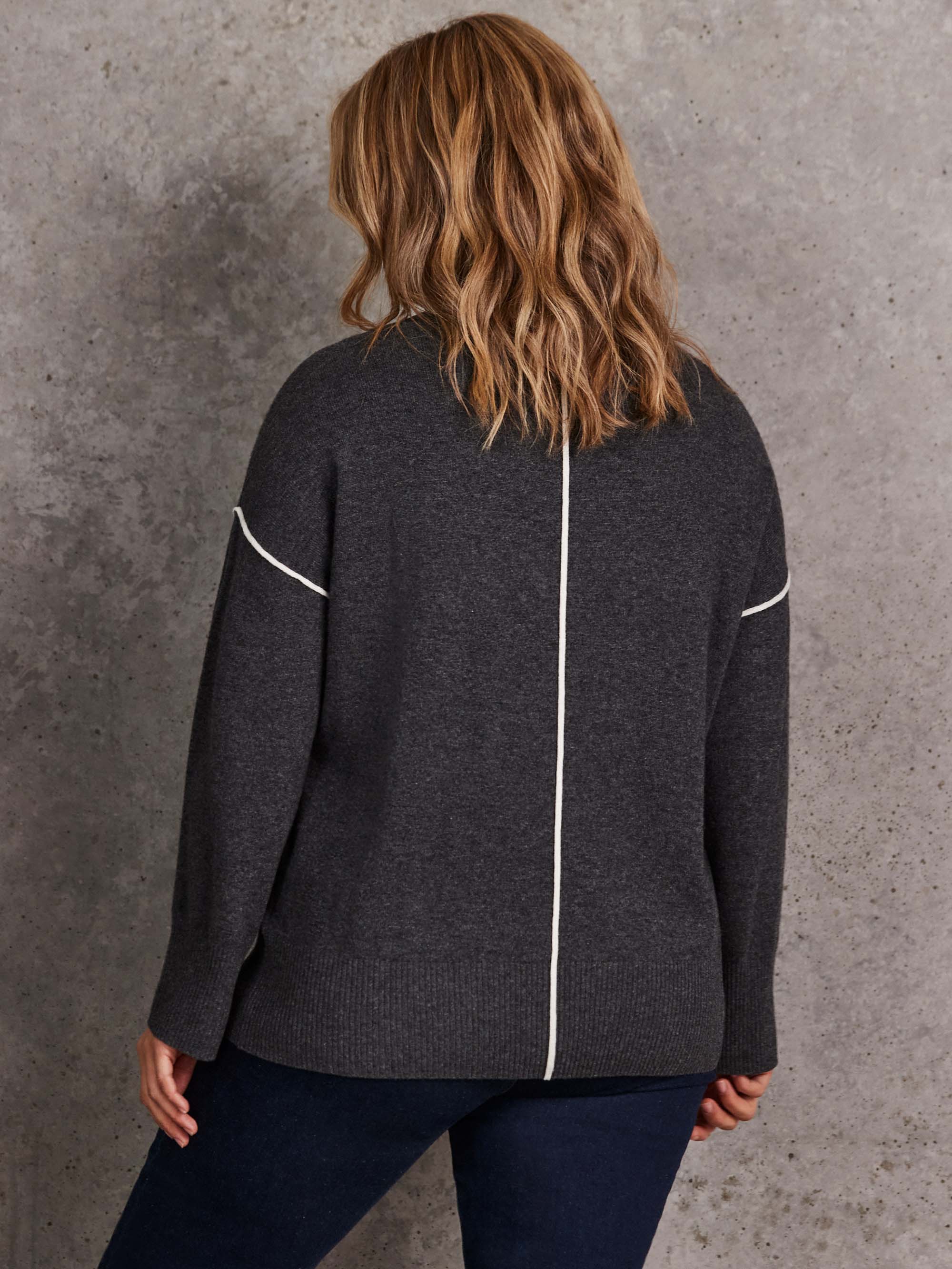 Grey Seam Detail Round Neck Jumper