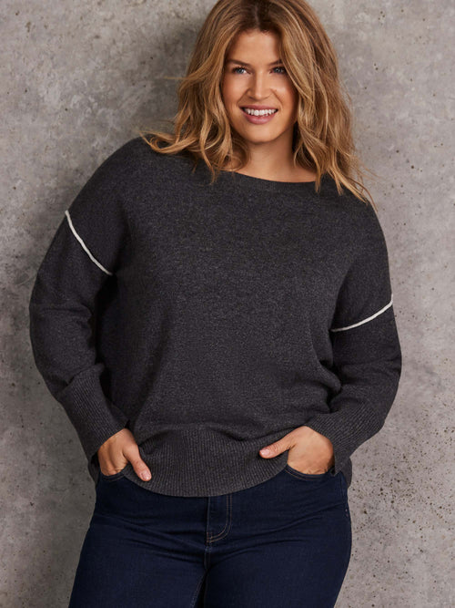 Grey Seam Detail Round Neck Jumper