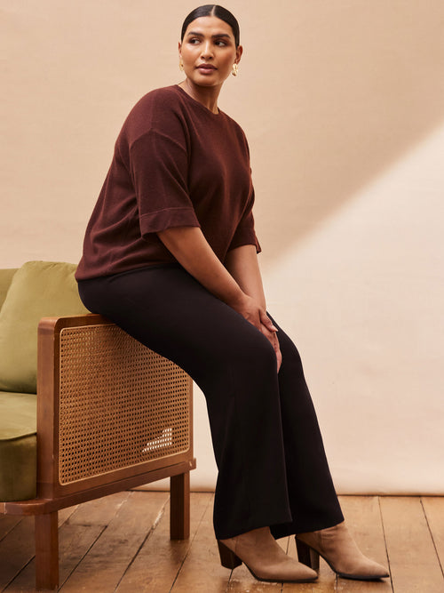 Brown Short Sleeve Knitted Jumper
