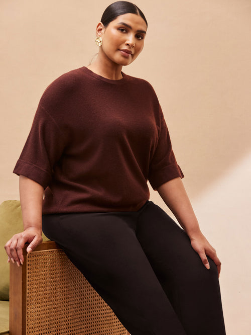 Brown Short Sleeve Knitted Jumper
