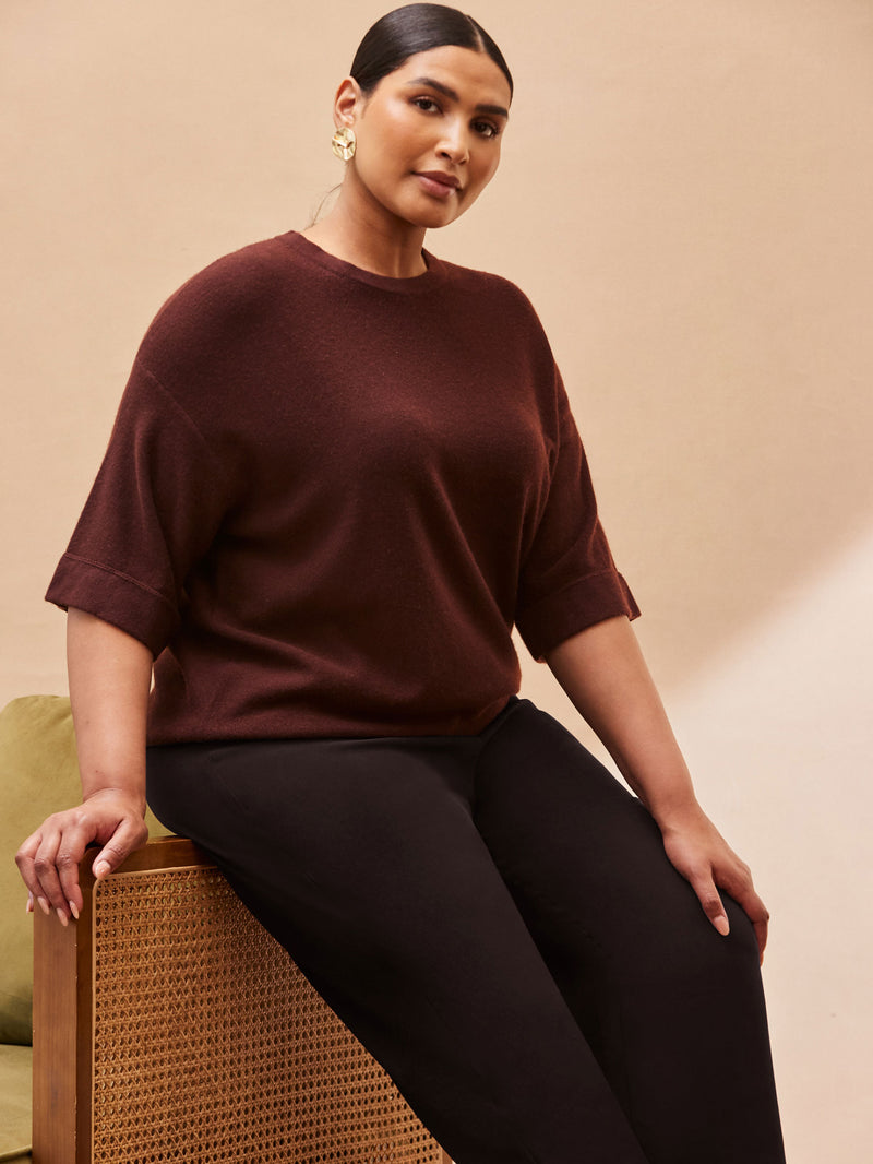 Chocolate Brown Short Sleeve Knit Jumper