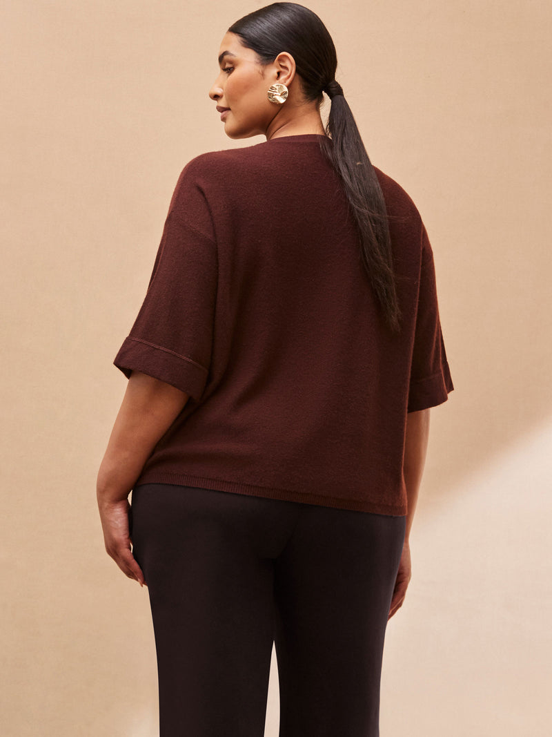 Chocolate Brown Short Sleeve Knit Jumper