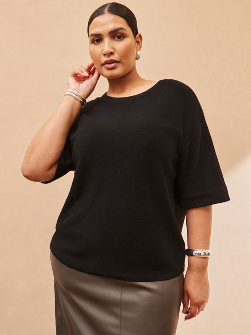 Black Short Sleeve Knitted Jumper