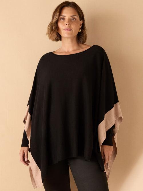 Black & Stone Colour Block Knit Poncho