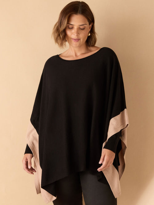 Black & Stone Colour Block Knit Poncho