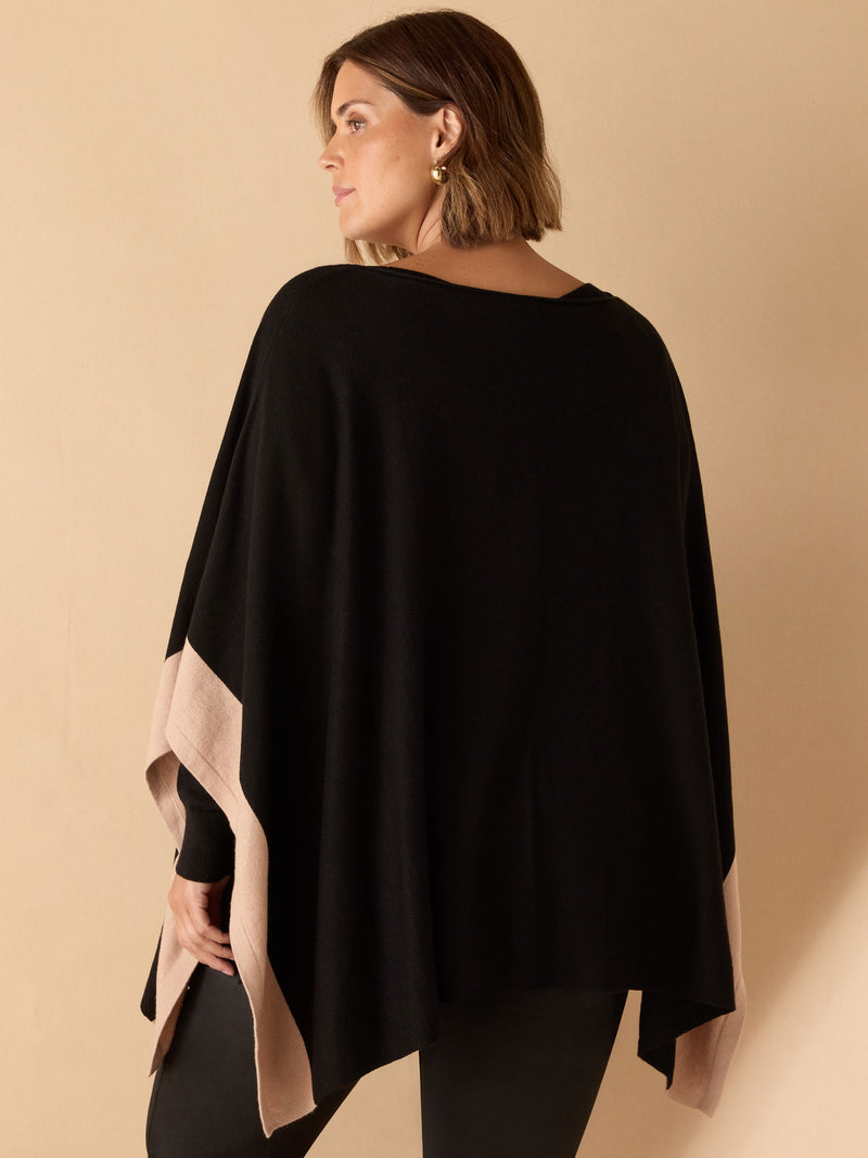 Black & Stone Colour Block Knit Poncho