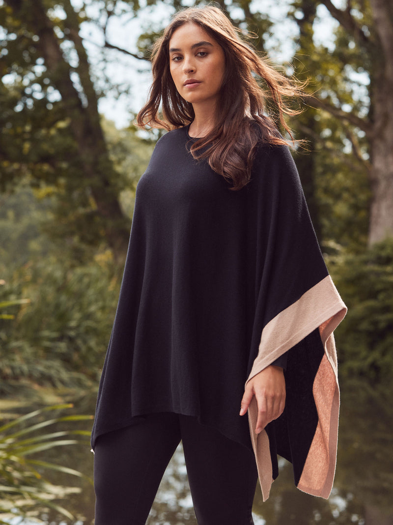 Black & Stone Colour Block Knit Poncho