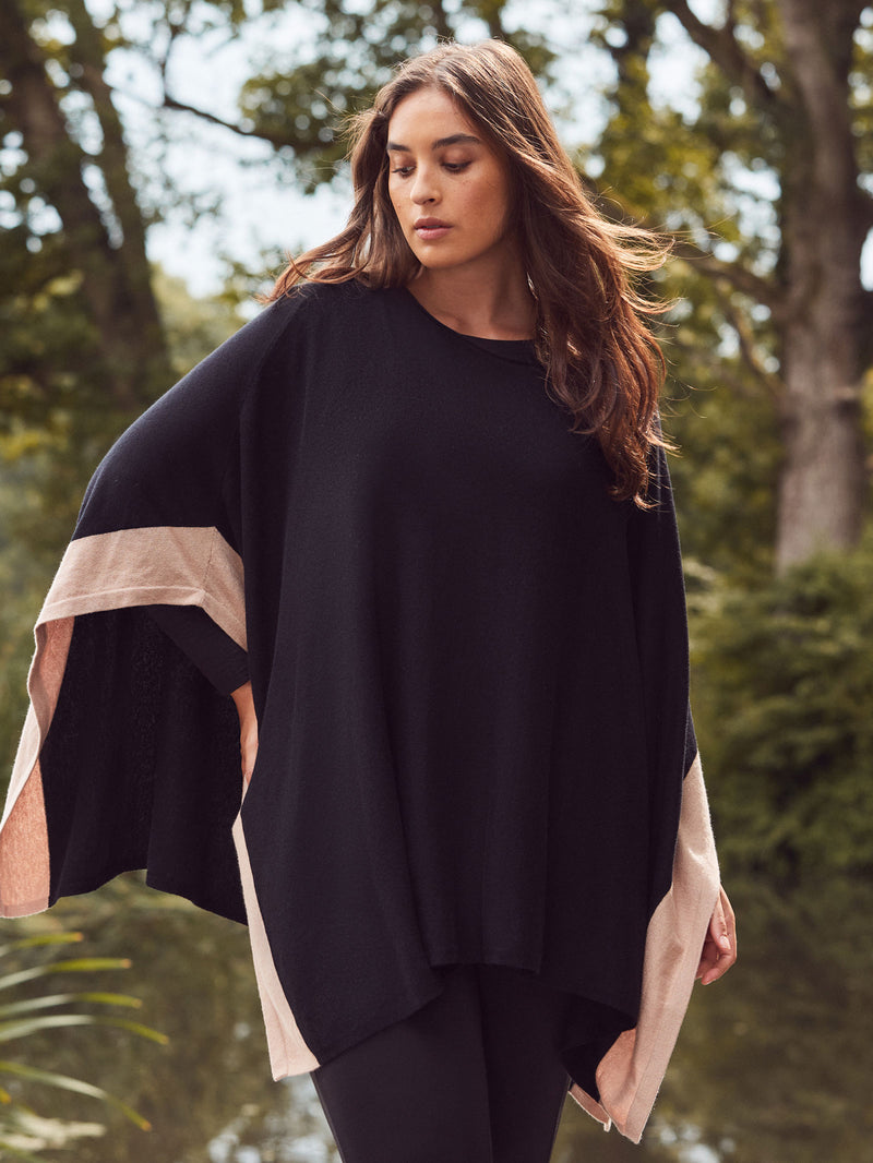 Black & Stone Colour Block Knit Poncho