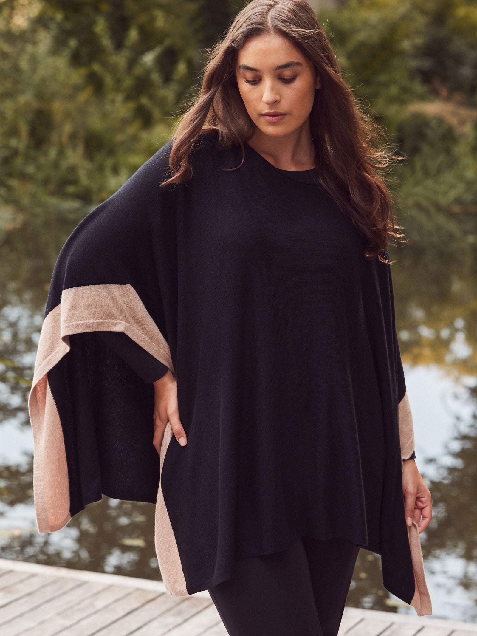 Black Contrast Poncho