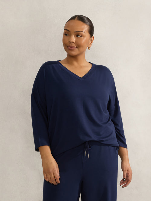 Navy Lightweight Supersoft 3/4 Sleeve Top